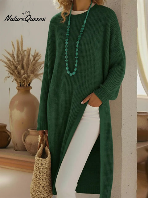 Elegant Cozy Slit Loose Knit Dress