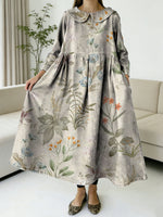Elegant Floral And Plant Decorative Patterns Women's Casual Peter Pan Collar Long Sleeve Dress