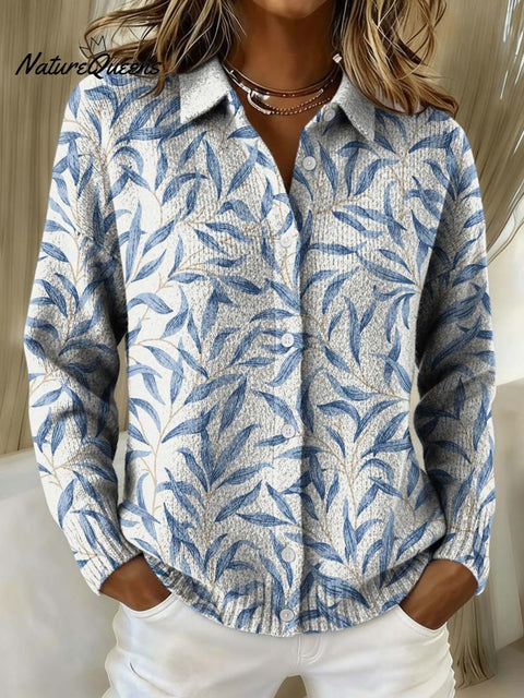 Plant Leaf Decorative Patterns Casual Shirt Collar Long Sleeve Sweater