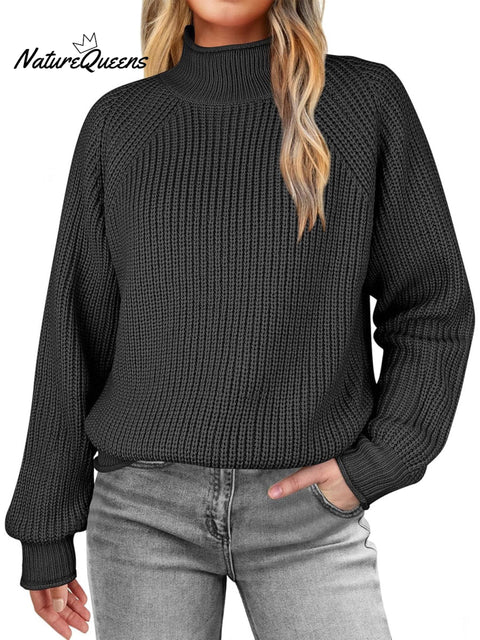Women's Solid Color Casual Turtleneck Knit Long-sleeved Sweater