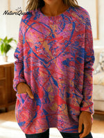 Women's Retro Abstract Pattern Art Print Casual Cotton Knitted Sweater