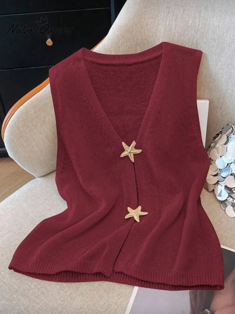 Women's Solid Color V-Neck Sleeveless Casual Loose-fitting Knit Cardigan