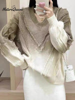 Women's Fashion Gradient V-neck Tassel Sweater