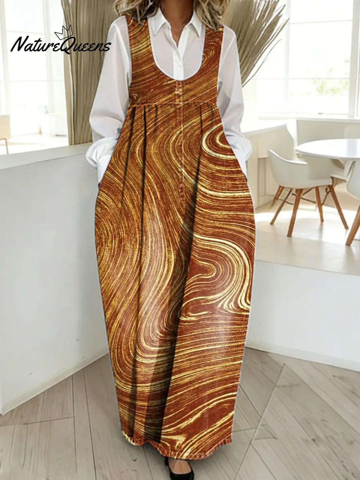 Women's Abstract Line Pattern Art Print Casual Cotton Denim Dress