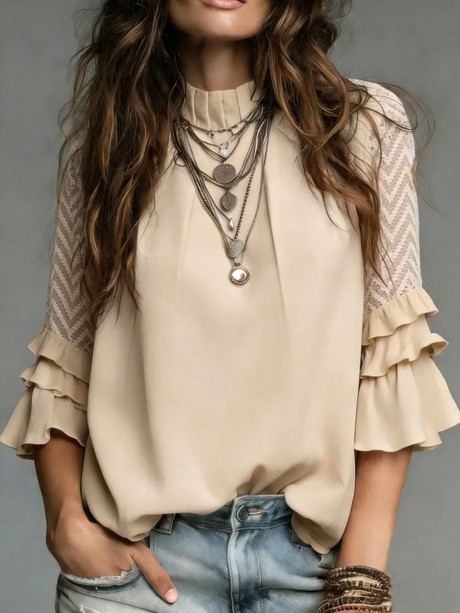 Women's Cozy Minimalist Solid-color Stand Neck 100% Cotton Shirt