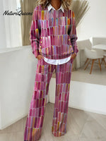 Women's Abstract Pattern Art Print Casual Cotton Knitted Suits