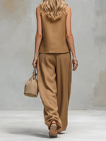 Comfortable And Casual V-neck Sleeveless Button-down Top And Trousers Set