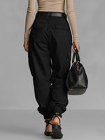 Women's Solid Color High-waisted Casual Loose Wide-leg Cargo Pants