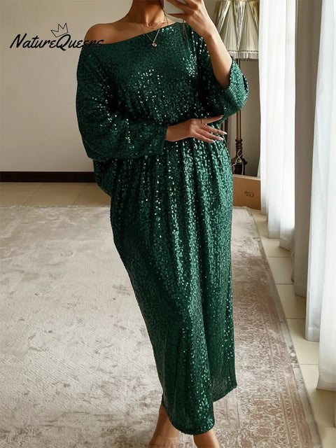 Women's Elegant Christmas Date Loose Shiny Dress