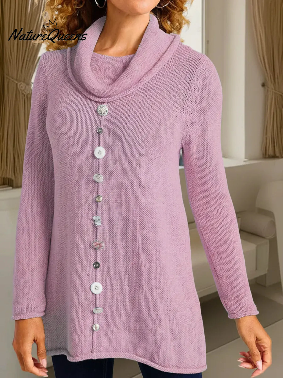 Women's Solid Color Swing Neck Long Sleeve Casual Loose Knit Top