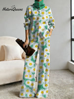 Women's Floral Pattern Art Print Casual Cotton Knitted Suits