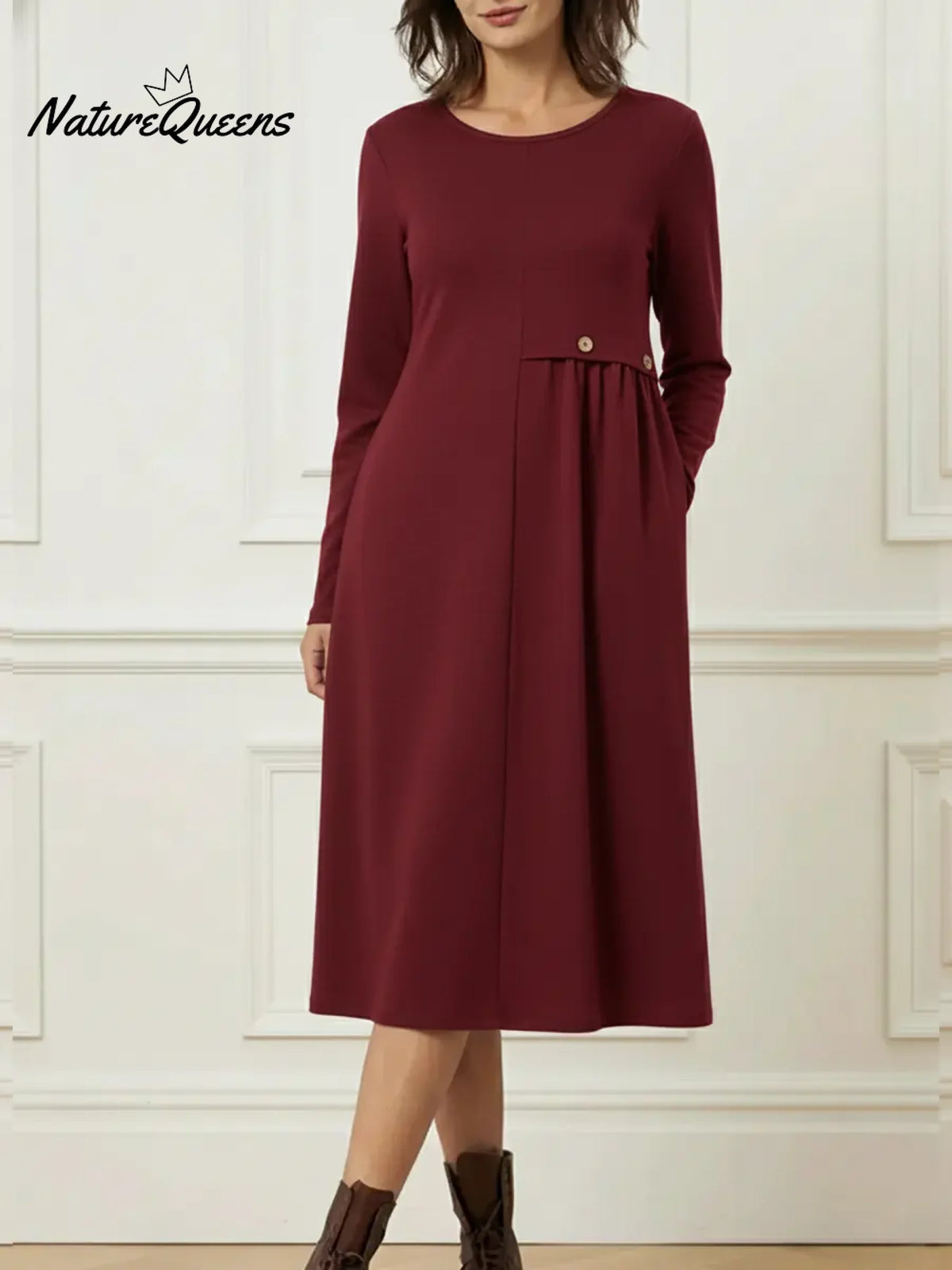 Women's Cozy Long-sleeved Cotton Dress