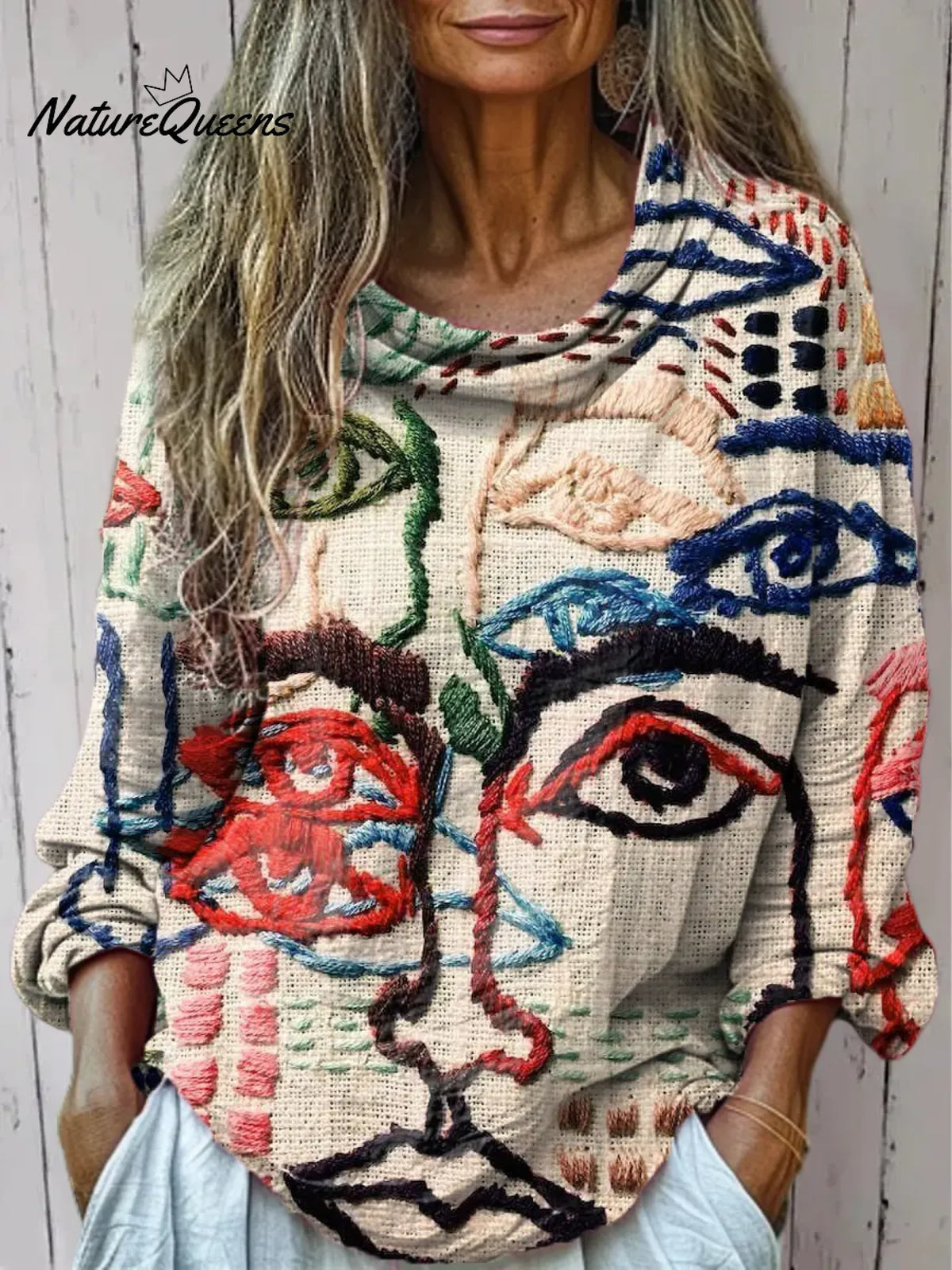 Women's Abstract Pattern Art Print Casual Cotton Shirt