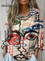 Women's Abstract Pattern Art Print Casual Cotton Shirt