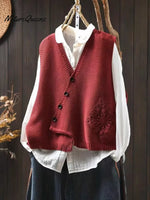 Women's Solid Color V-neck Sleeveless Loose-fitting Knitted Cardigan Vest