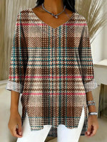 Women's Plaid Pattern Art Print Casual Denim Shirt