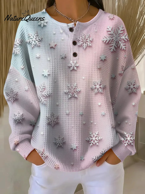 Women's Art Gradient Dreamy Snowflakes Print Casual Cotton Shirt