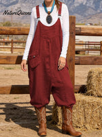 Women's Solid Color Casual Loose Cotton Wide-leg Jumpsuit With Suspenders