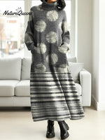 Women's Patchwork Art Print Casual Cotton Knitted Dress