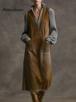 Women's Solid Color Stand Collar Long Sleeve Casual Loose Cotton Knit Patchwork Dress