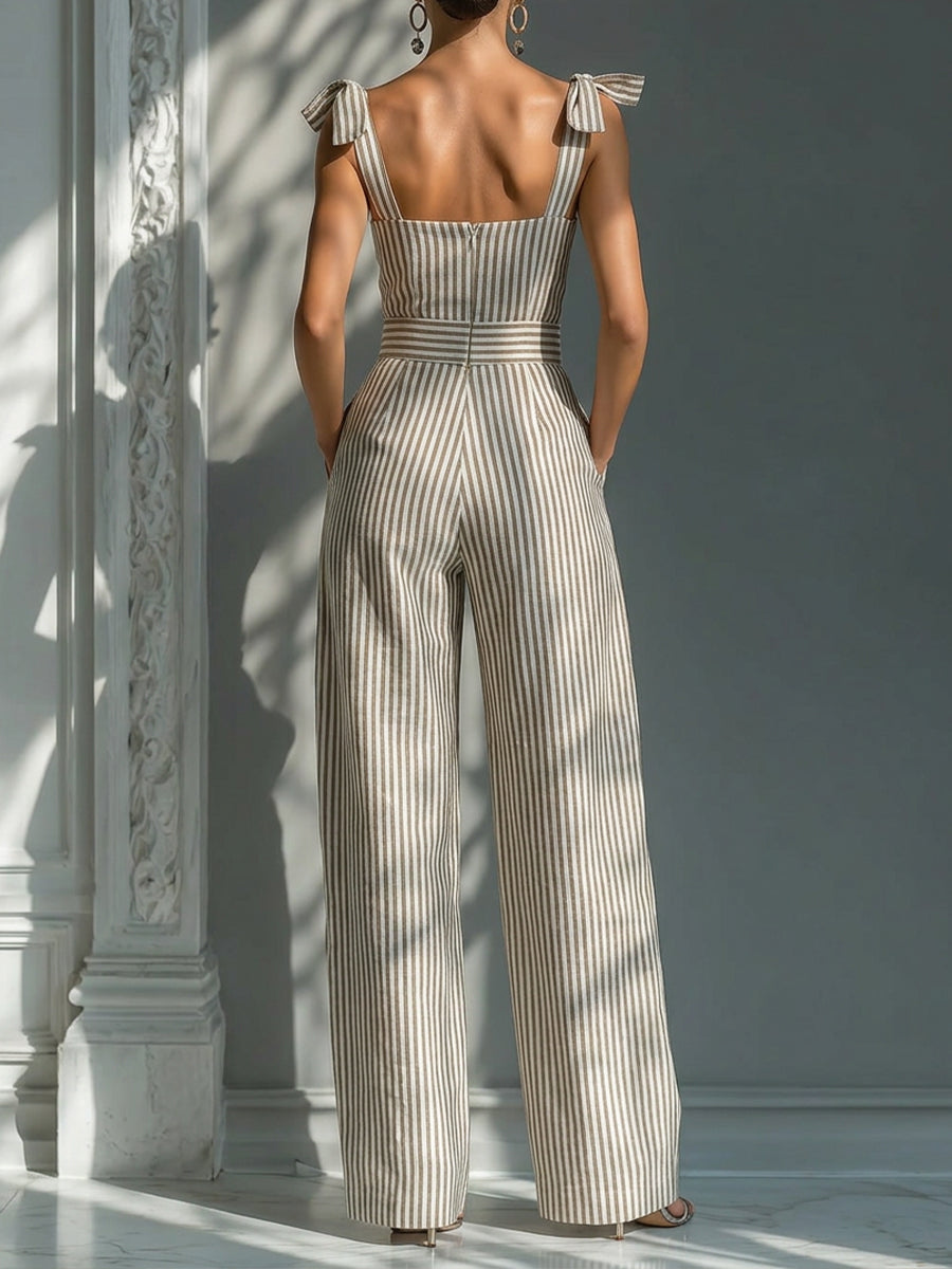 Stylish Striped Linen And Cotton Overalls