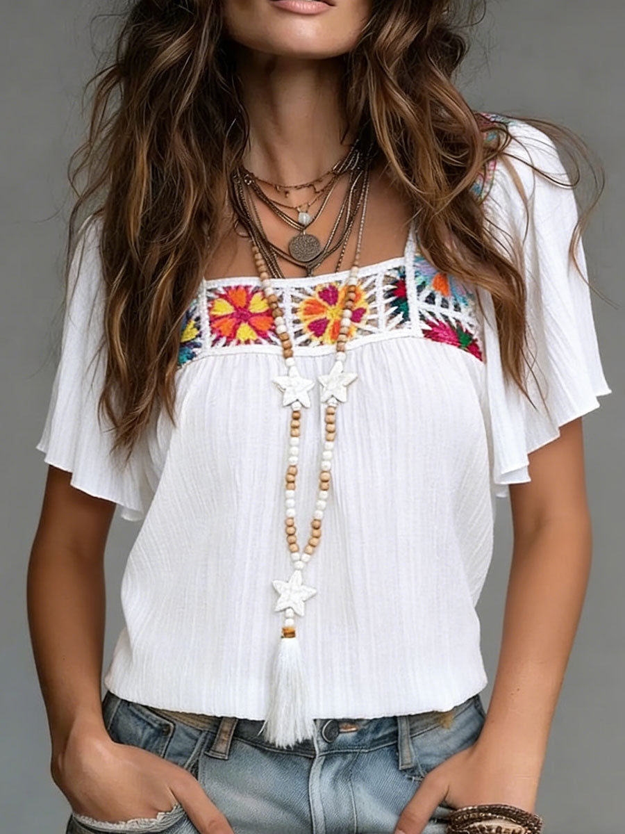 Women's Cozy Minimalist Splicing Solid-color V-neck 100% Cotton Shirt