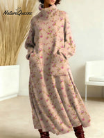 Women's Floral Pattern Art Print Casual Cotton Knitted Dress