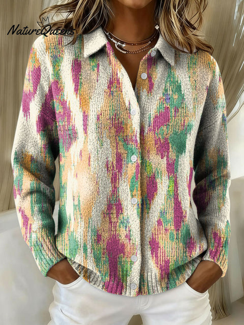 Women's Geometric Abstract Patchwork Pattern Art Print Cowl Neck Sweater