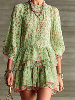 Stylish Loose-fit Leopard Print Chiffon Dress