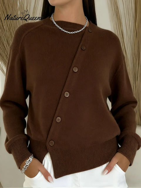 Women's Comfortable Diagonal Placket Knit Sweater