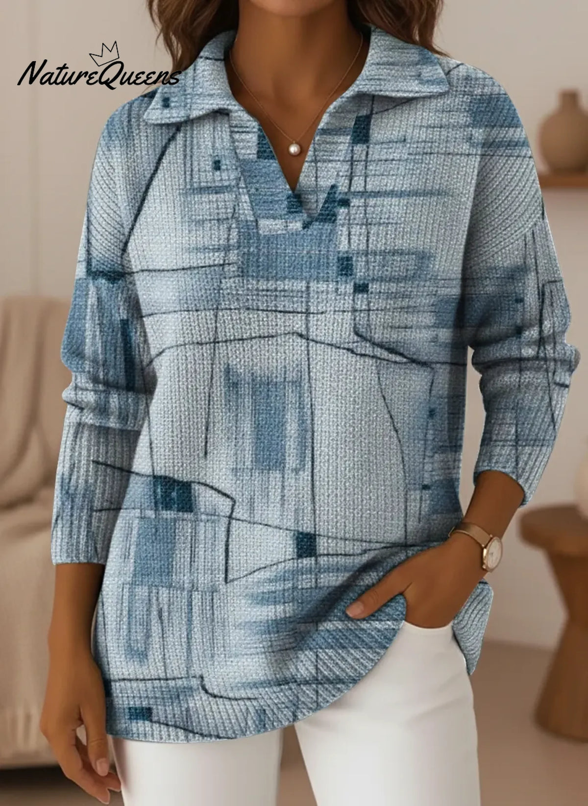 Women's Abstract Art Lines V-neck Sweater