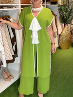 Elegant Contrast-trim Tie-detail Chiffon Longline Blouse