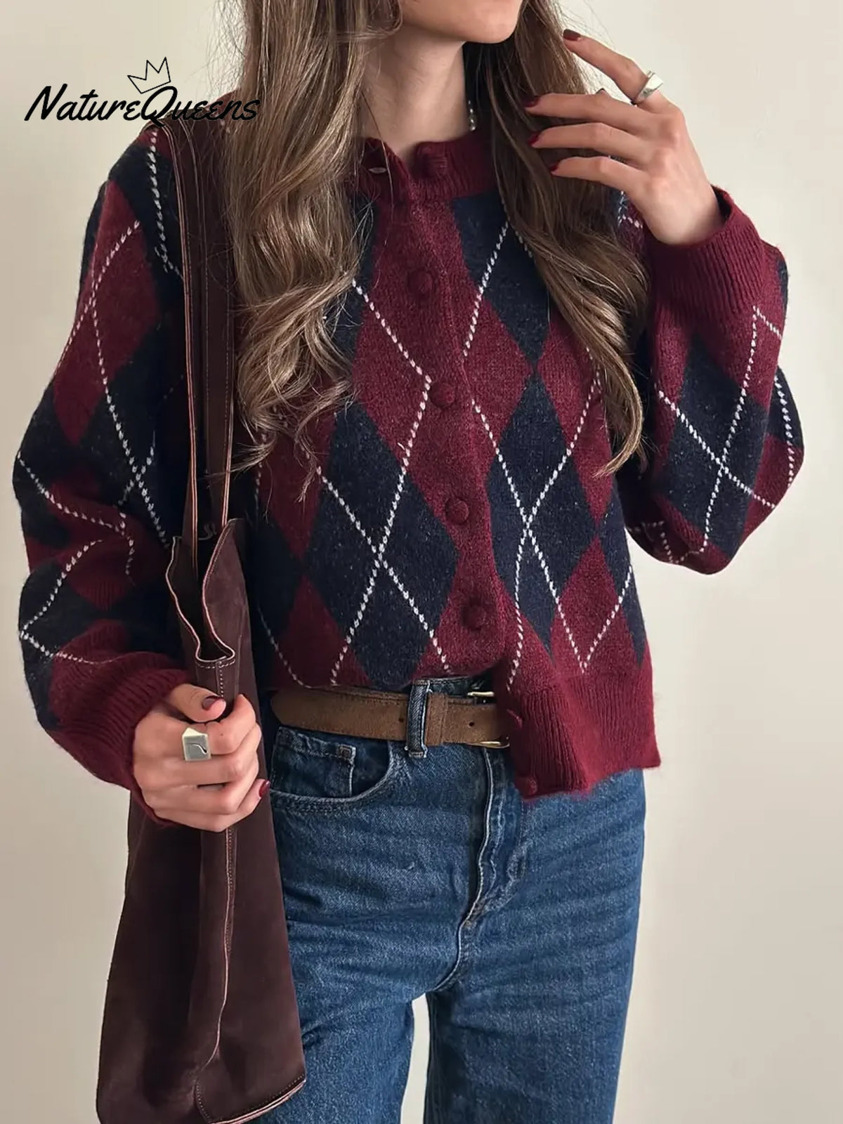 Women's Classic Diamond Pattern Cardigan