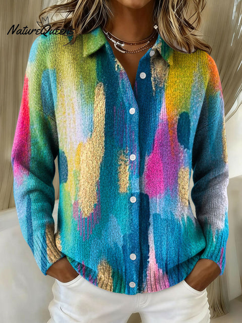 Women's Gradient Pattern Print Cowl Neck Sweater