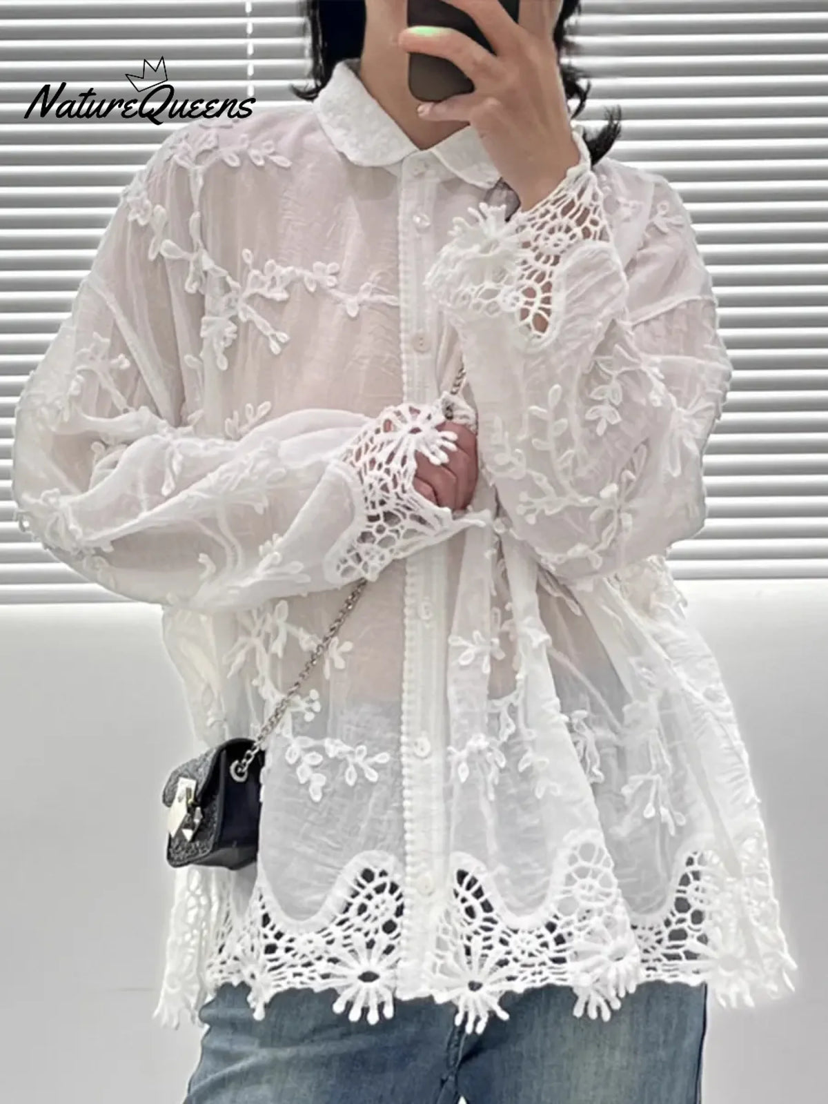 Women's Lace Embroidered Cotton Shirt