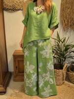 Casual Irregular Hem Linen Top And Pants Two-piece Set