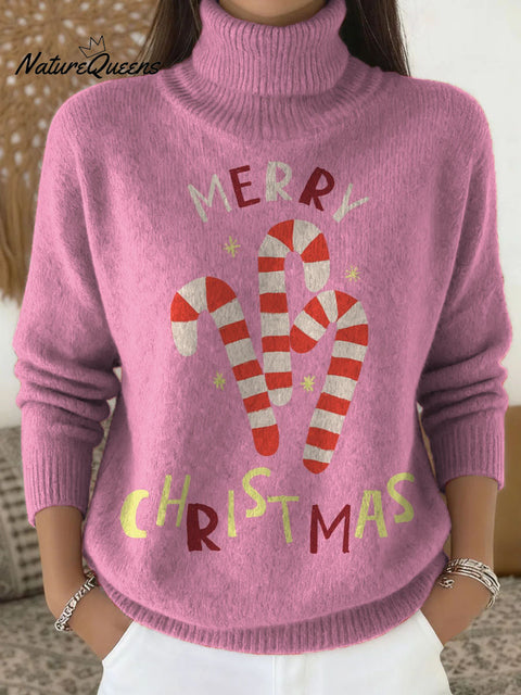 Merry Christmas Candy Decoration Pattern Casual High Stretch Long Sleeve Sweater