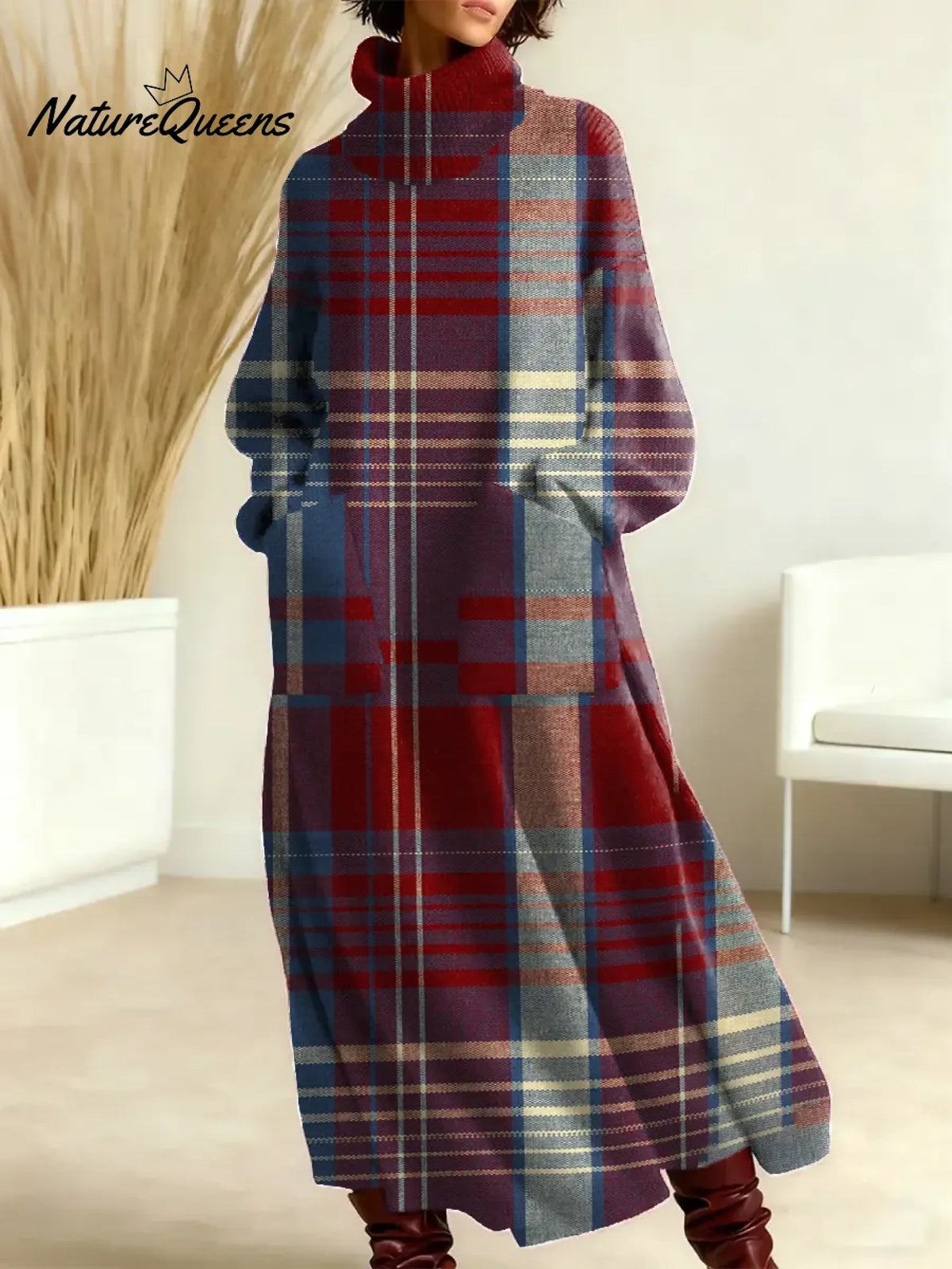 Women's Vintage Geometry Pattern Art Print Casual Cotton Knitted Dress