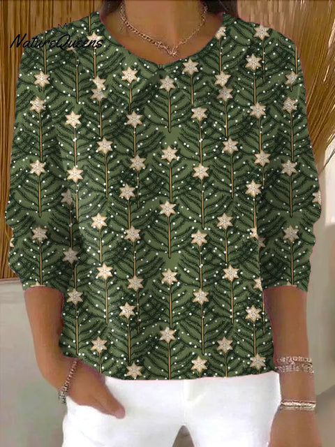 Women's Christmas Tree Print Casual Peter Pan Collar 3/4 Sleeve Sweater