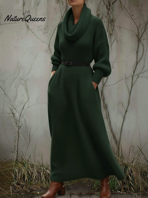 Cozy Elegant Cowl Collar Knit Dress
