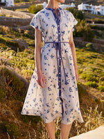 Women's Retro Floral Pattern Art Print Casual Cotton Linen Dress