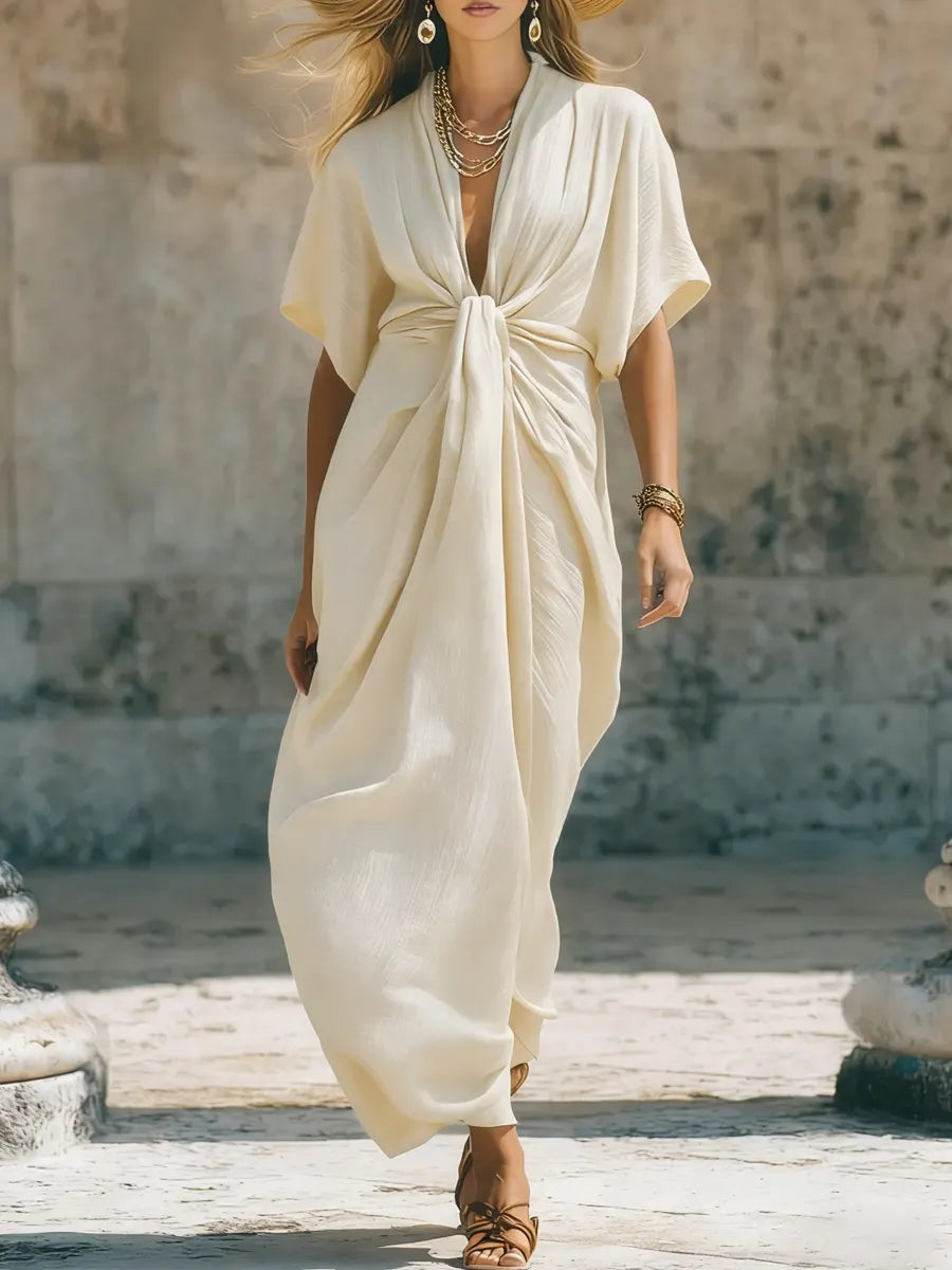 Twist V-neck Vacation Style Long Dress