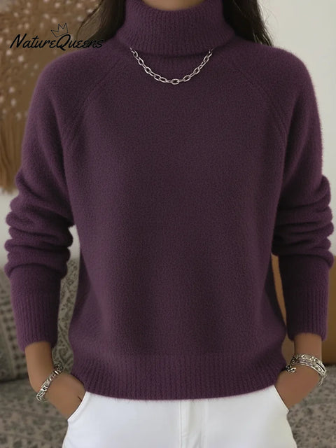 Cozy Casual Solid Color Turtleneck Sweater Top