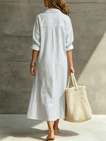 Women's Striped Elegant Art Zip Casual Cotton Linen Dress
