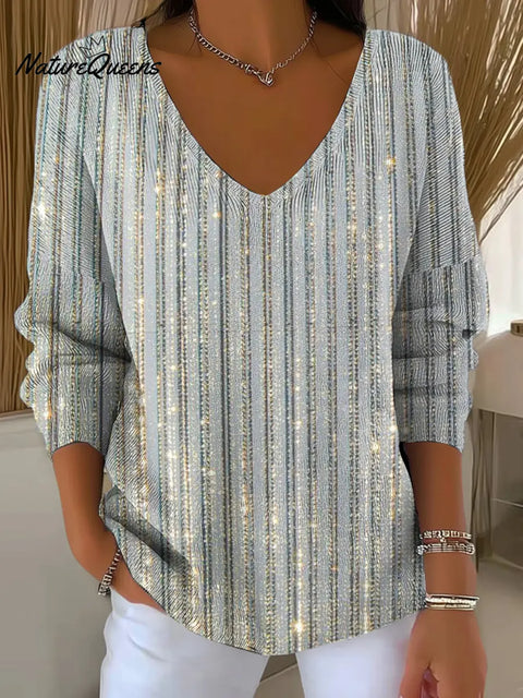 Women's Sparkling Stripes Casual Pullover Sweater