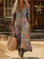 Women's GeometricArt Print Casual Cotton Dress