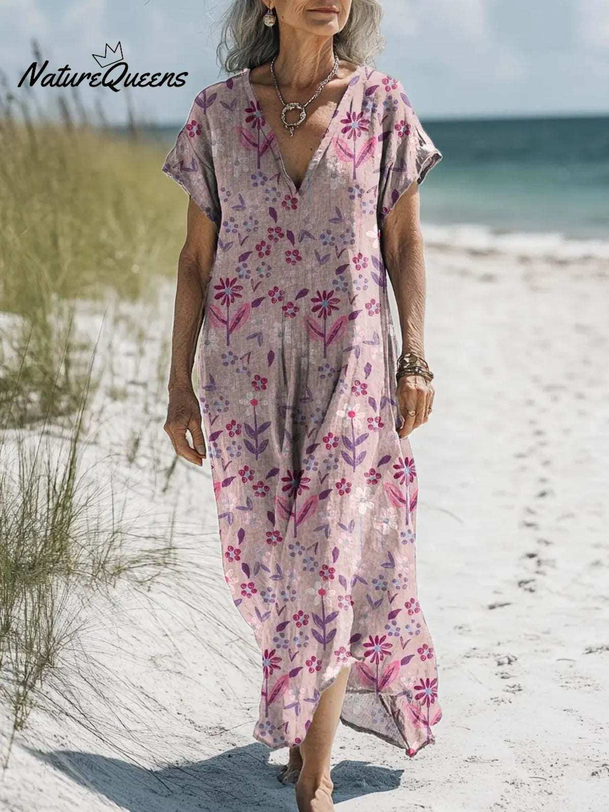 Women's Floral Art Print Casual Cotton And Linen Dress