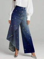 Women's Vintage Pattern Art Print Casual Cotton Denim Pants