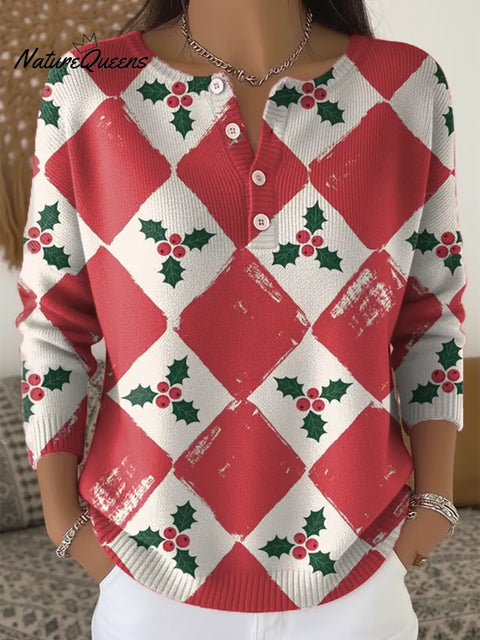 Women's Christmas Pattern Art Print Buttoned Cardigan Sweater