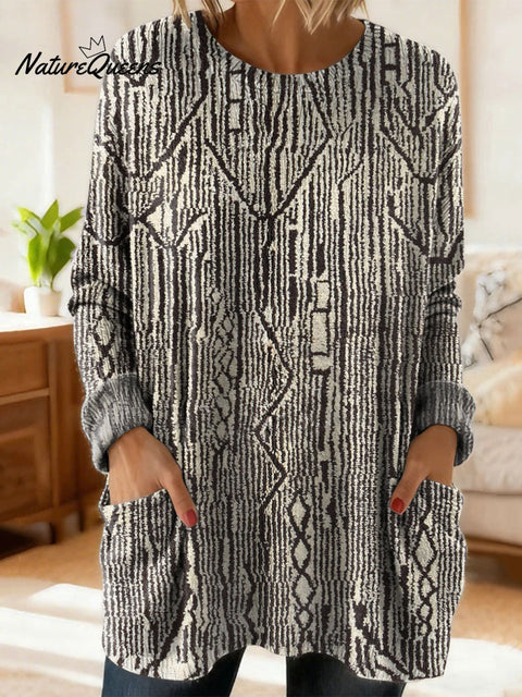 Women's Gradient Pattern Art Print Casual Cotton Knitted Sweater